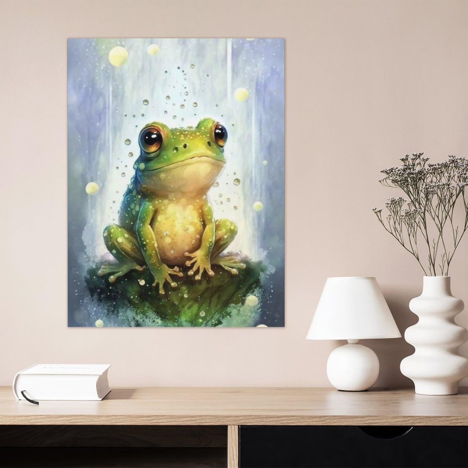 Amazon.co.jp: 絵画 座っている緑のカエルインテリア 絵画 写実的な